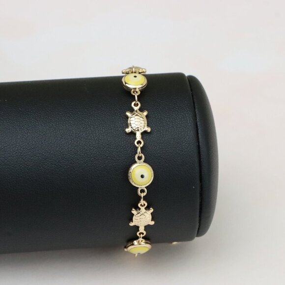 "Rose Gold Turtle & Yellow Evil Eye Bracelet, Cute Protective Design, XPBL0744 - Picture 8 of 12